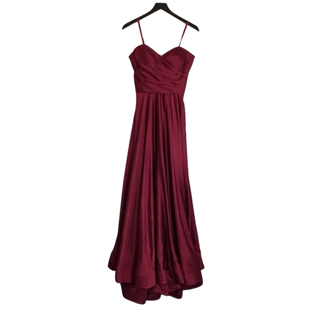 La Femme Size 8 Red Wine Strapless Satin Thigh Slit Long Gown NWT $368